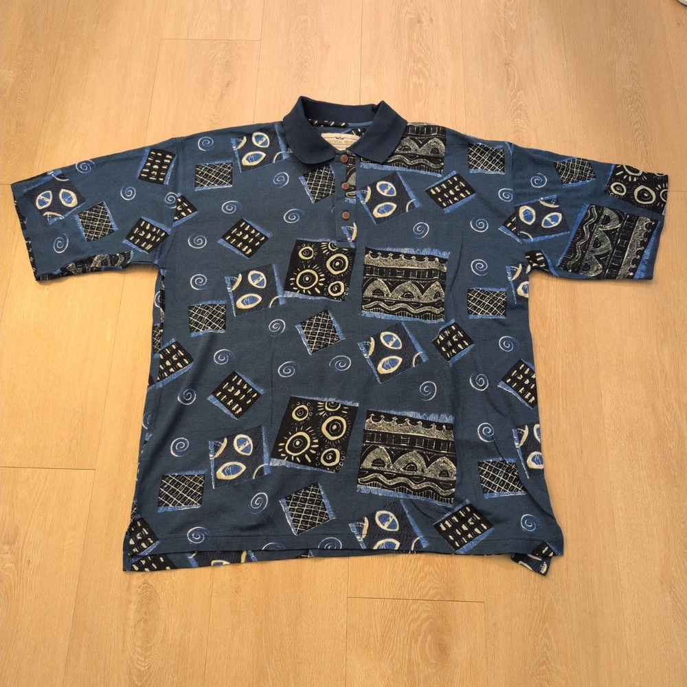 VTG Natural Issue Men‎ Large Polo Shirt Abstract Golf Art Geometric Pattern 90s